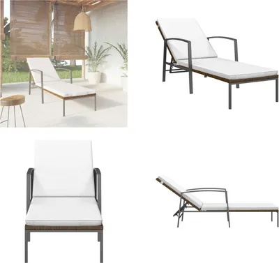 Image de vidaXL Transat en résine tressée marron avec coussin - Transat - Transats - Chaise longue de jardin - Transat en résine tressée