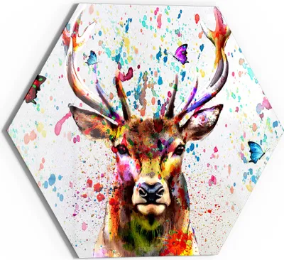 Produktbild von DEQOART Glasbild Echtglas 40x35 cm 'Bunter Hirschtraum' Wandbild Bild modern Deko