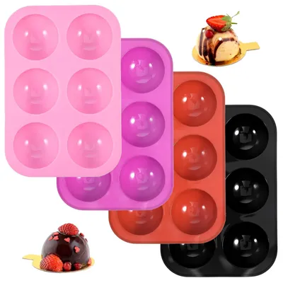 Productafbeelding van Siliconen bakvormen, halve bolvorm - set van 4 - voor gebak en desserts - diameter 7 cm