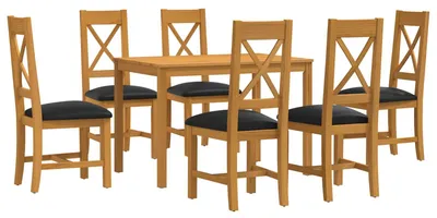 Image de vidaXL, ensemble de salle à manger, 7 pièces, bois massif chêne, noir