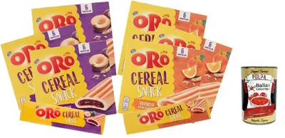 Produktbild von Oro Saiwa Cereal Snack Barretta, Getreidekeks mit Pflaumenfüllung und Orange 6x 162G [3 Packungen für den Geschmack] + Italian Gourmet polpa 400g
