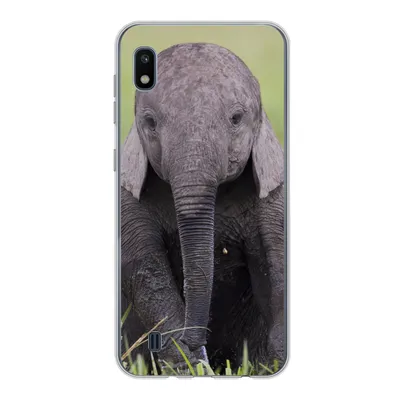 Produktbild von MuchoWow® Handyhülle Schutzhülle Hülle für Samsung Galaxy A10 Elefant - Baby - Tiere - Gras - Natur Silikon Softcase Handy Hülle - Schutzhülle