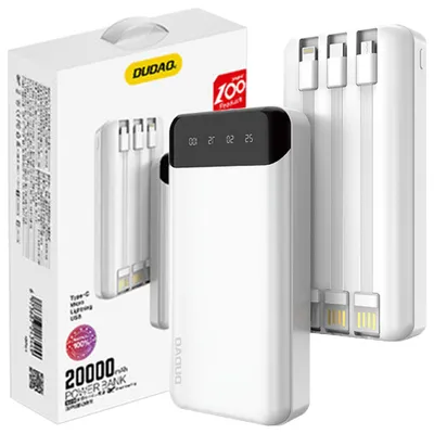 Produktbild von Dudao geräumige Powerbank mit 3 eingebauten Kabeln 20000mAh USB Typ C + Micro USB + Lightning weiß (Dudao K6Pro +)