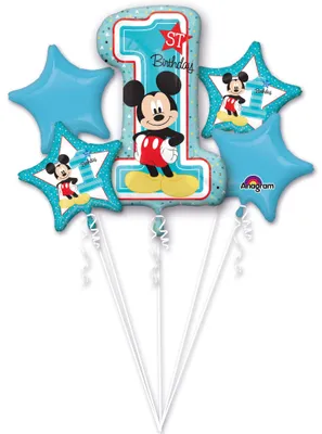 Productafbeelding van 5 Ballonnen Mickey Mouse 1e verjaardag blauw