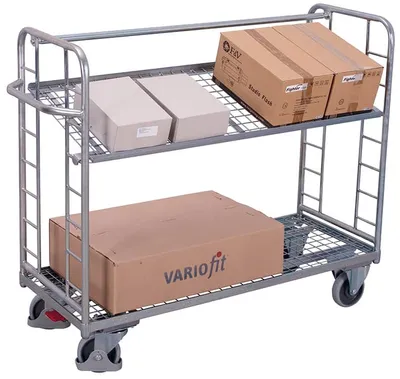 Produktbild von Etagenwagen mit 2 Drahtgitterböden verzinkt 400 kg Traglast Typ L + EasySTOP