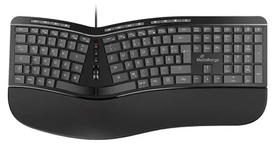 Produktbild von Ergonomische Tastatur Multimedia-Tastatur Computertastatur - 124 Tasten - Scrollrad - Schwarz