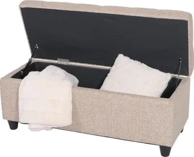 Produktbild von Aufbewahrungs-Truhe Kriens, Sitzbank Bank, Stoff/Textil, 45x114x45cm MVG-  beige