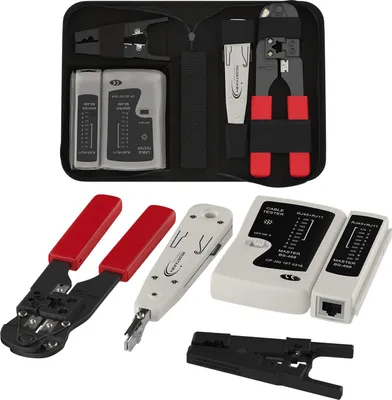 Produktbild von Netzwerk Werkzeug 4in1 Set RJ45 Crimpzange Abisolier LSA Kabeltester | Cat 8 7 6