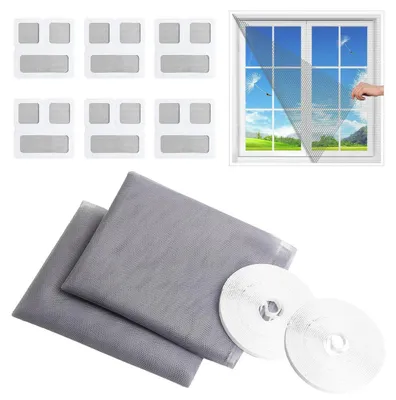 Produktbild von Fliegengitter Fenster 2er Set 130x150cm Zuschneidbar Insektenschutz mit Reparaturblättern und Klebeband