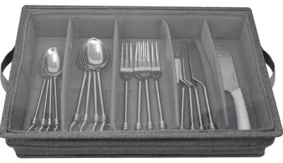 Produktbild von Besteckkasten mit Deckel - 5 Fächer - Besteck Organizer - Grau