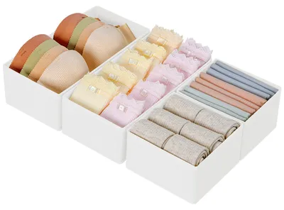 Produktbild von Schubladen-Organizer – Faltbare Aufbewahrungsboxen aus Stoff – Ordnungssystem für Kleiderschränke und Kleidung – 4er-Set – Weiß