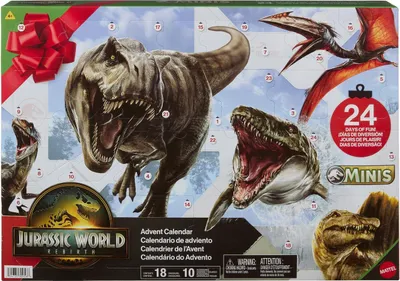 The image shows the front of a Jurassic World Advent Calendar box.