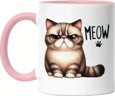 Produktbild von Meow Katze Grumpy Tasse Rosa Lustig Geschenkidee für Katzenliebhaber