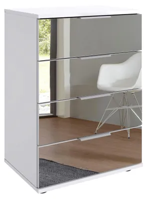 Image de Table de nuit Saigon Commode à tiroirs 52x38x74cm Choix de couleurBlanc / Miroir