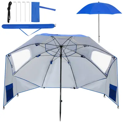 Image de Parasol Eikuavon 210 cm, indice UPF 50+, parasol de plage portable, inclinable et hydrofuge, pour la plage, le balcon, le jardin et les vacances – Bleu