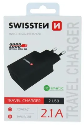 Immagine prodotto di Swissten - Caricabatterie da viaggio Smart IC 2.1a 2xusb (nero)