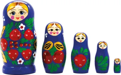 Produktbild von Matrjoschka Erdbeere 5 Holzpuppen 16 cm Höhe Matröschka Steckpuppen Babuschka Matroschka