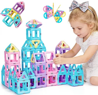 Immagine prodotto di Blocchi magnetici, 52 pezzi, giocattolo magnetico per bambini, gioco di costruzione, adatto dai 3 anni in su