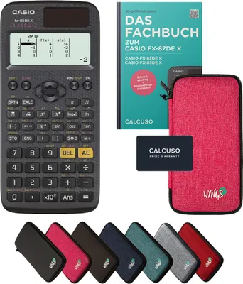 Produktbild von Casio fx-85DE X inkl. Schutztasche Pink & Fachbuch (80 Seiten, DIN A5) – Wissenschaftlicher Rechner  – Smart Set