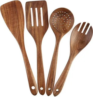 Image de Set d'ustensiles de cuisine en bois - 4 pièces pour poêles antiadhésives