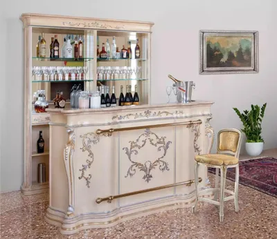 Produktbild von Klassische Bartheke Luxus Barschrank Designer Möbel Massivholz Vitrine Bar
