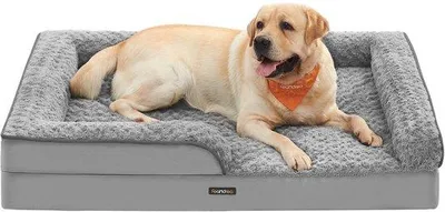 Image de Lit orthopédique pour chien, imperméable, 106 x 81 x 18 cm, gris, housse en peluche
