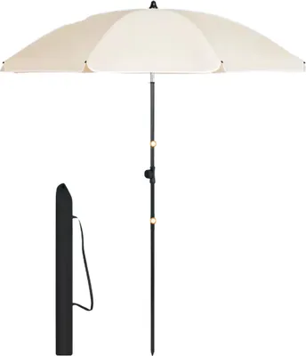 Produktbild von Runden Sonnenschirm – 155 cm – Höhenverstellbar & 45° neigbar – UV-beständig & Wasserabweisend – Für Balkon, Garten & Strand – Farbe: Beige