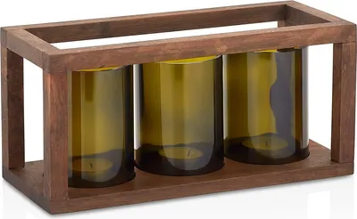Produktbild von Joy Kitchen™ Weinflaschen Kerzenhalter Teelichter Holzrahmen | Holzkerzenhalter Weinflasche | Kerzentablett | Kerzen | Teelichter | Teelichthalter | Holzständer | wiederverwertete Materialien