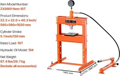 Obrázok produktu pre Hydraulický lis do dielne, nosnosť 10 ton, nastaviteľná výška, robustná konštrukcia, 10T
