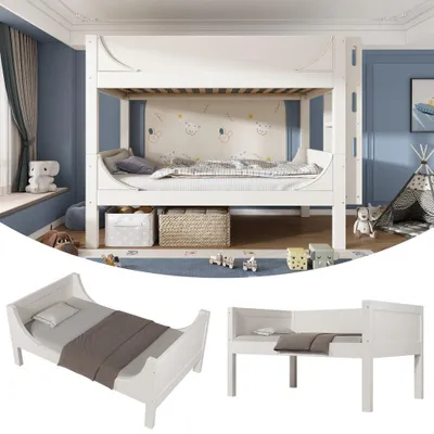 Image de Lit superposé - Lit à étagères - Lit pour enfant - Lit simple - Lit mezzanine - Blanc - 90x200 cm