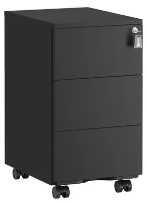 Produktbild von Metall-Aktenschrank - Schubladenschrank - 3 Schubladen - Abschließbar - 30×40×54 cm - Ohne Rollen - Matt Schwarz