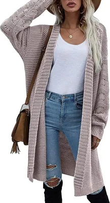 Produktbild von ASKSA Damen Strickmantel Lang Fledermausärmel strickcardigan Pullover Outwear, Violett, XL