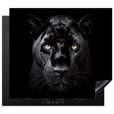 Produktbild von KitchenYeah© Herdabdeckplatte Panther - Tiere - Schwarz - Porträt , 59x52cm, Küche Deko, Glaskeramikkochfeld Herdabdeckung, Abdeckplatte fùr Kochfeld