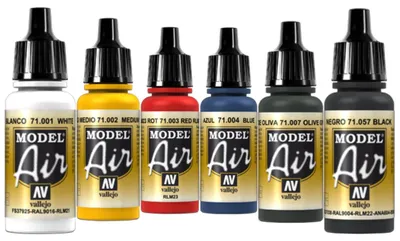 Airbrushfarbe 6 x 17 ml, Acrylfarbe, Set mit 6 Farben