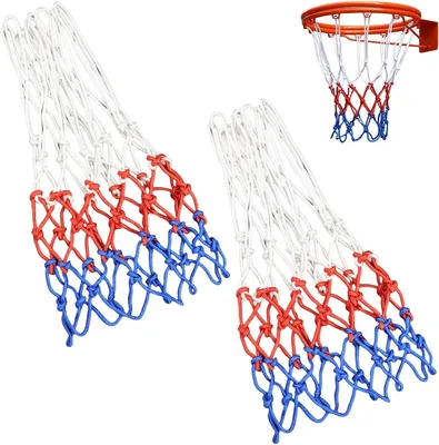 Produktbild von Basketballnetz 2-teilig, 12 Schlaufen, 50 x 45 cm, wetterbeständiges Nylon, Ersatznetz für Standardgröße, für