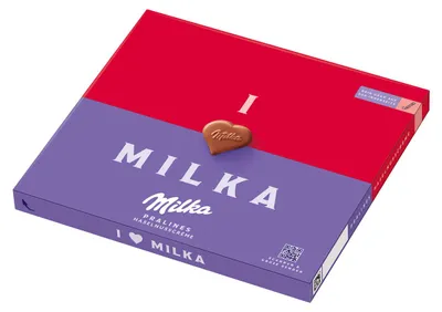 Produktbild von Milka I Love Pralinés Haselnusscrème 110g, 110 g, Milchschokolade, Zucker, Kakaobutter, Palmöl, Kakaomasse, Süßmolkenpulver (aus MILCH), MAGERMILCHPULVER,..., Haselnüsse, Milch, Soja, 547 kcal, 2283 kJ