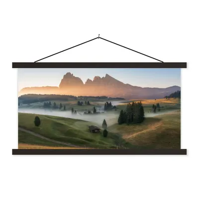 Produktbild von MuchoWow® Textilposter Berg - Nebel - Landschaft 120x60 cm mit schwarzem Rahmen - Dekoration Schlafzimmer