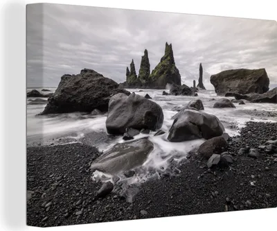 Produktbild von OneMillionCanvasses® - Leinwandbilder - 140x90 cm, Schwarze Strände in Island, Wandbilder Kunstdruck Wanddekoration
