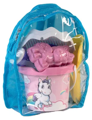 Obrázek produktu pro Batoh s jednorožcem, vodním a pískovým nářadím, kyblíkem a postřikovačem v ceně