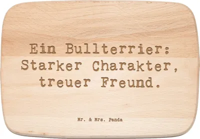 Produktbild von Mr. & Mrs. Panda Frühstücksbrett Spruch Bullterrier Freund - Transparent - Geschenk, Hunderasse, Küchenbrett, Hunderassen Beschreibung, Schneidebrett, Treue, Pflege