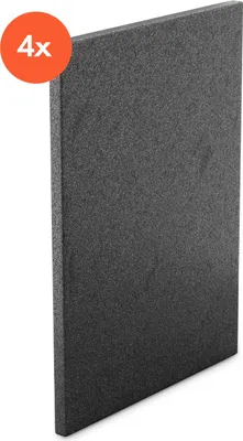 A dark gray rectangular object, likely a filter or panel, is shown at an angle against a white background. An orange circle with '4x' in white text is in the top-left corner.