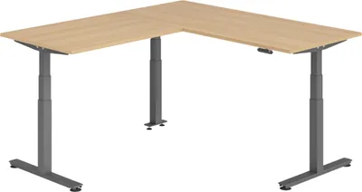 Produktbild von bümö Eckschreibtisch elektrisch höhenverstellbar L-Form - Gestell: Graphit, Nachbildung: Eiche, Größe: Eckschreibtisch 180 x 200 cm