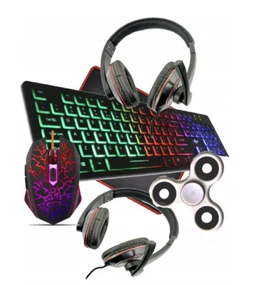 Image de 4 en 1 clavier de jeu souris casque tapis de souris éclairage LED + spinner anti-stress