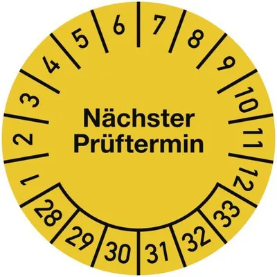 Produktbild von Dreifke® Prüfplakette Nächster Prüftermin 2028-2033, Dokumentenfolie, gelb, Ø...