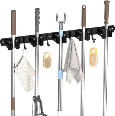 Produktbild von Famanu Besenhalter selbstklebend - 5 Halterungen und 4 Haken für eine schnelle Aufbewahrungslösung