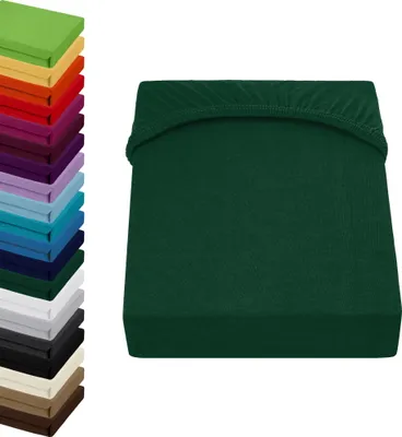 Produktbild von JERSEY Spannbettlaken 90x200-100x200cm Spannbetttuch 100% Baumwolle, Farbe: Dunkelgrün