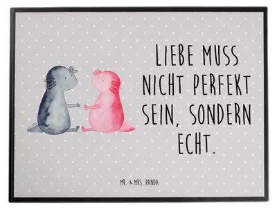 Produktbild von Mr. & Mrs. Panda schreibtischunterlage Axolotl Liebe - Grau Pastell - Geschenk, schreibtischauflagen, Schreibunterlage, arbeitsunterlage, Freund, Valentinstag