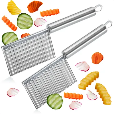 Produktbild von com-four® 2x Wellenschneider - Riffelmesser aus rostfreiem Edelstahl - Garniermesser mit Wellenschliff - Riffelschneider für Pommes - gezackter Gemüsehobel