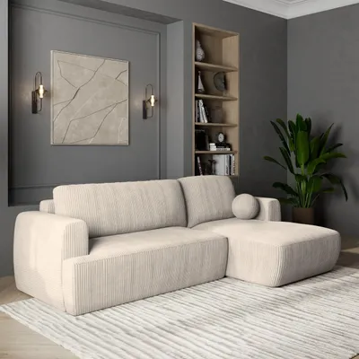 Produktbild von Masseno Ecksofa SENTI P R-S mit Schlaffunktion L-Form, Sofa mit Bettkasten, Wohnzimmersofa, Couch, Soffa, Bettsofa, Couchgarnitur- Creme, POSO 100