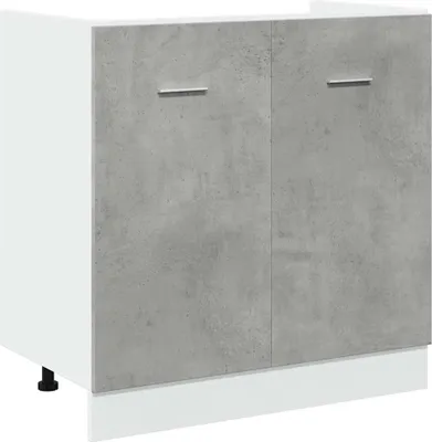 A white and gray cabinet with two doors and silver handles, shown from the front on a white background.